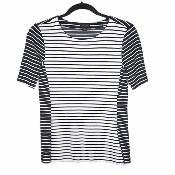 NEW Ann Taylor Womens Colorblock White/Black Stripe Ponte Top Small - Picture 3 of 8